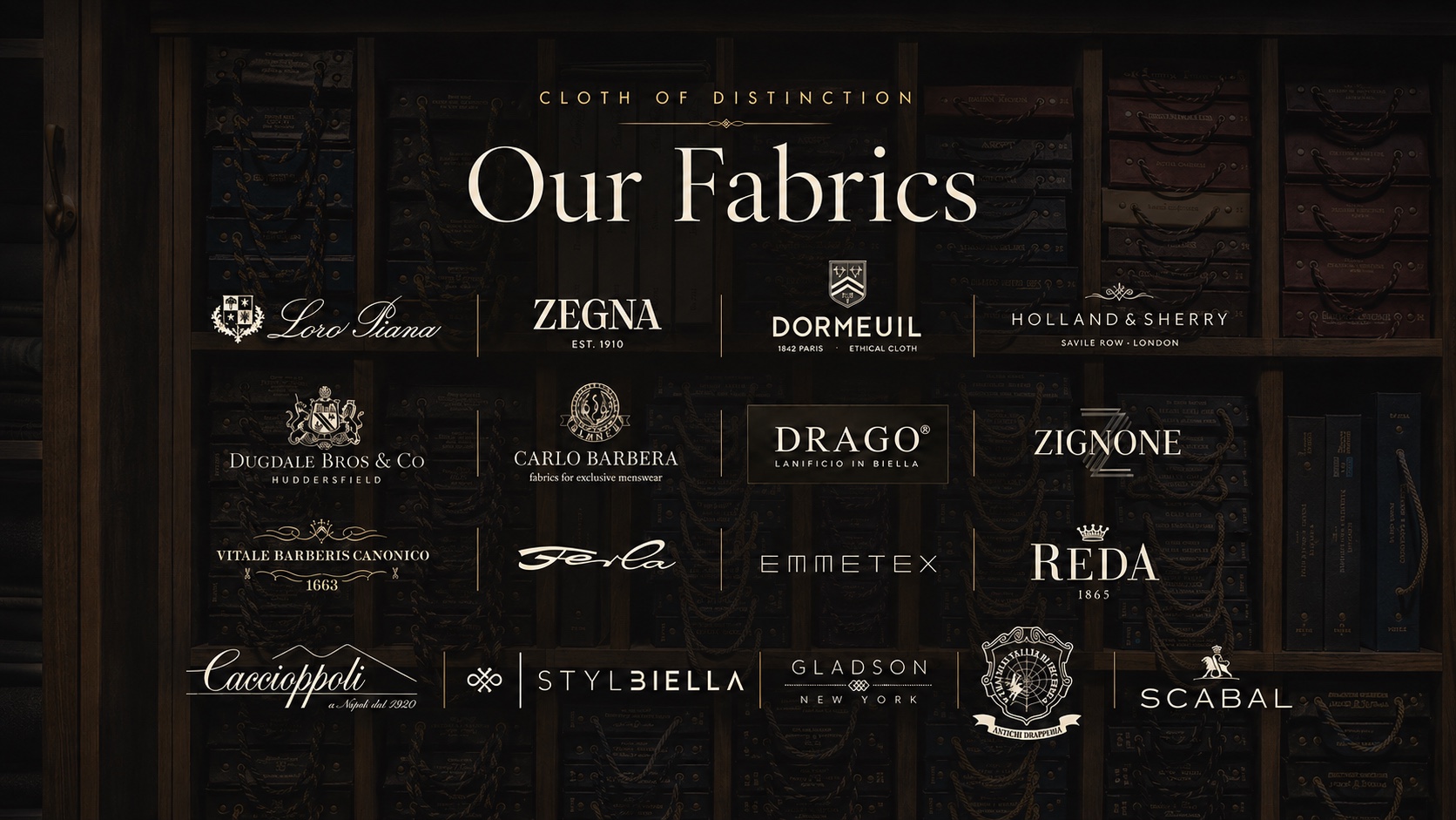 Our Fabrics — a selection of distinguished fabric houses available at Atelier Sareno